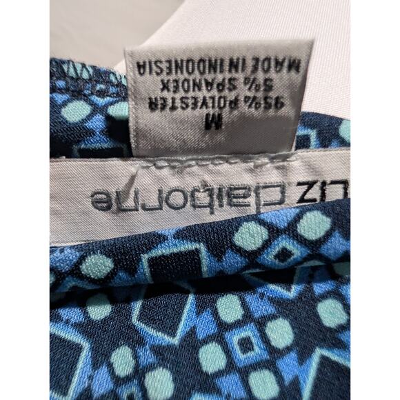 Liz Claiborne Women's Size Medium Draped Neck Geometric Long Sleeve Blue Shirt - Picture 6 of 11